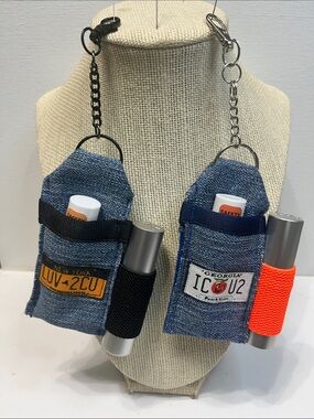 Gift Set Denim License Plate Lipstick Holder Keychain Purse Charm NYC Georgia